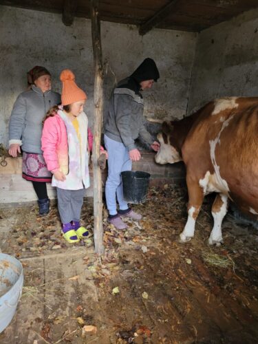 Elena and her children with their cow.